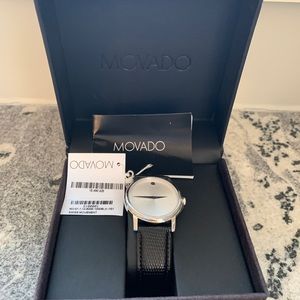 Black leather unisex Movado watch